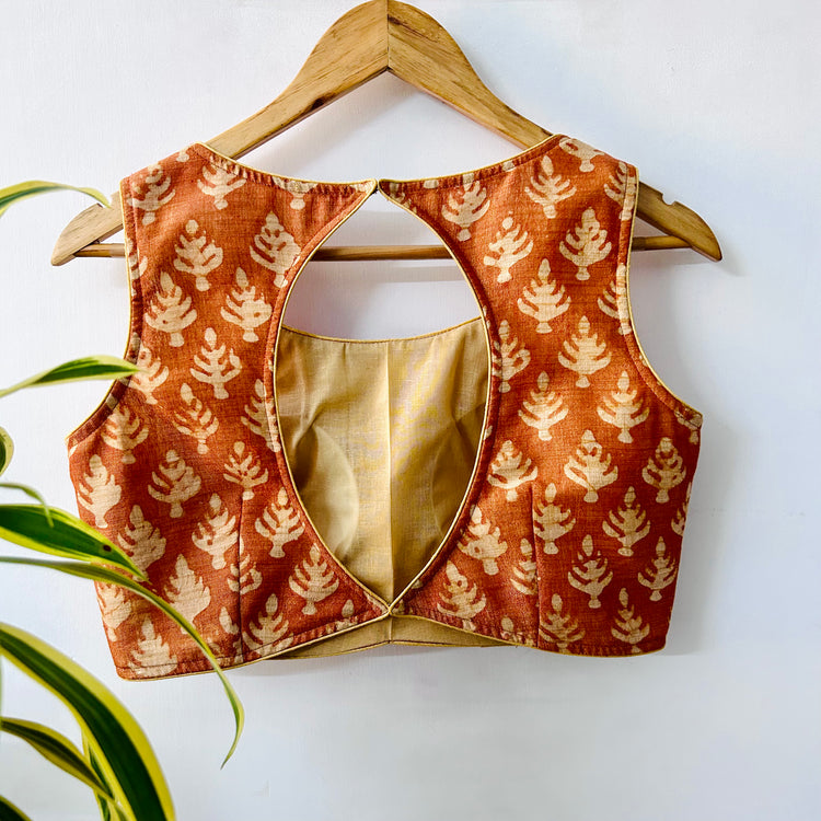 Ochre Tusser Hand Block Designer Blouse
