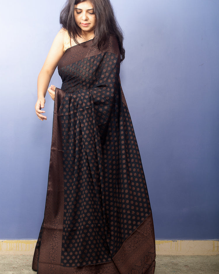 Banarasi Black Georgette Sari With Coffer Zari Work