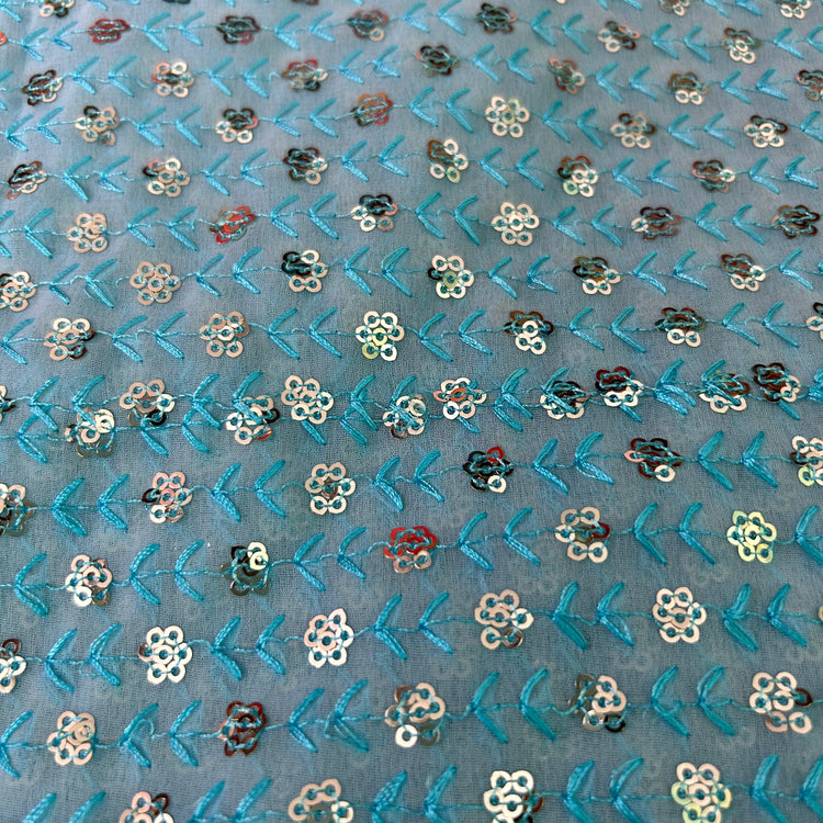 Light Blue Georgette With Sequin Embroidery Fabric