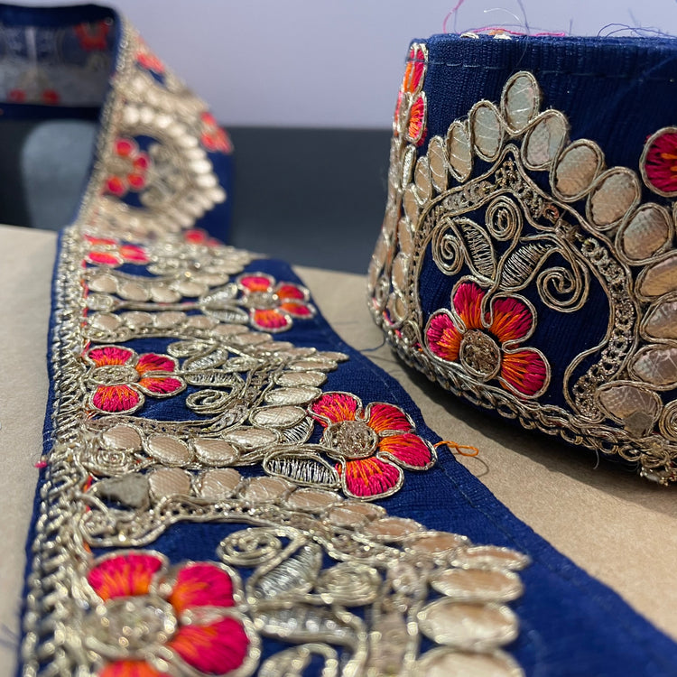 Royal Blue Embroidered Lace 9 Meters Roll