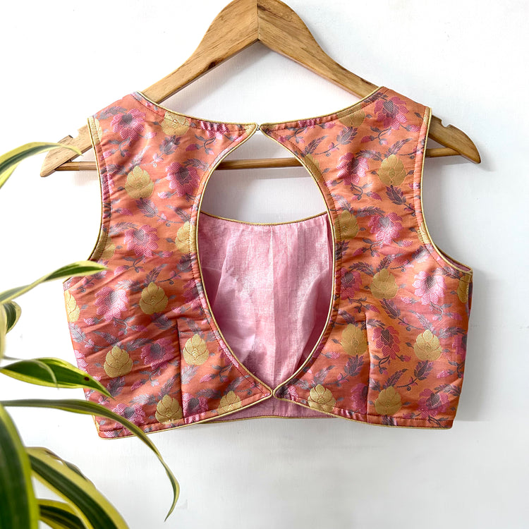 Salmon Banarasi Silk Designer Blouse