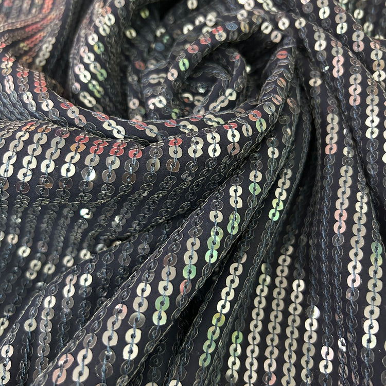 Navy Blue Georgette With Sequin Work Fabric