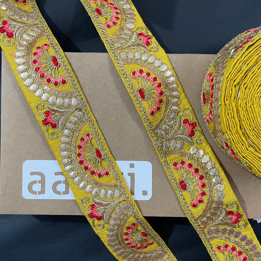 Yellow Embroidered Lace 9 Meters Roll