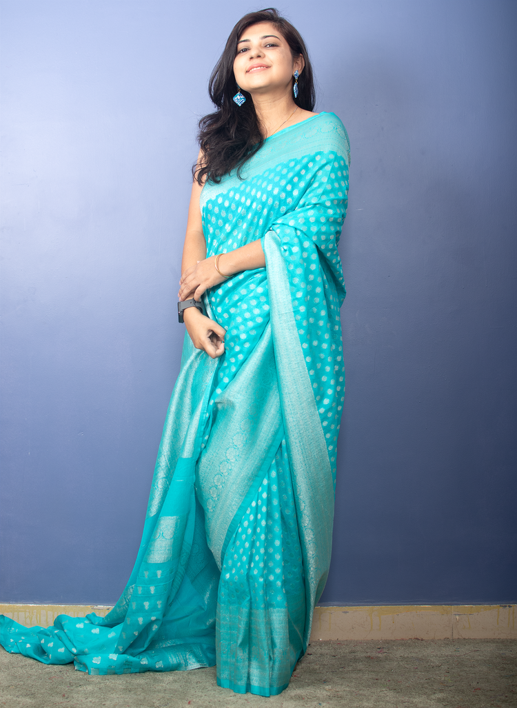 Electric Blue Banarasi Georgette Sari