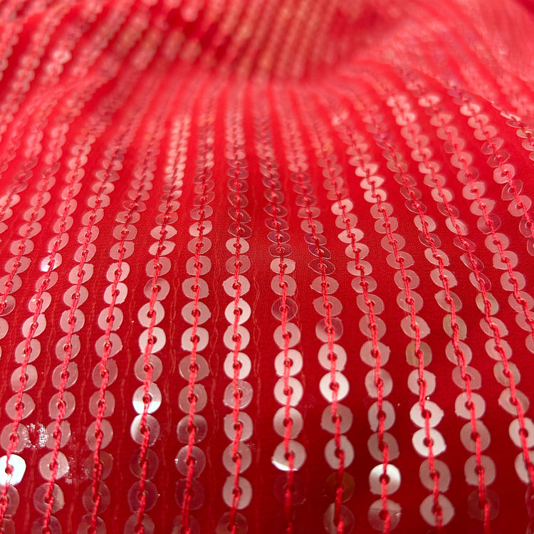 Red Georgette With Sequin Work Fabric