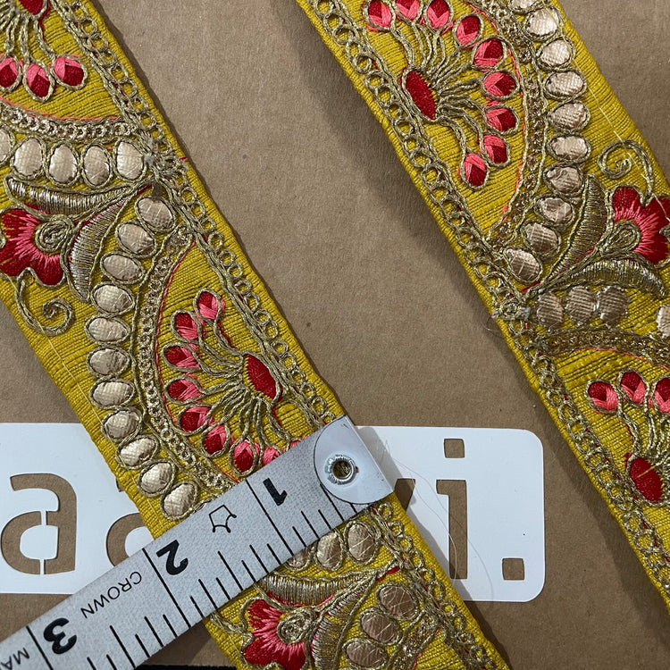 Yellow Embroidered Lace 9 Meters Roll
