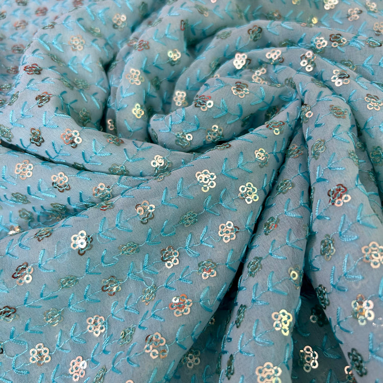 Light Blue Georgette With Sequin Embroidery Fabric