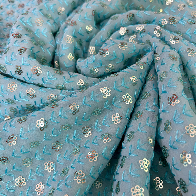 Light Blue Georgette With Sequin Embroidery Fabric