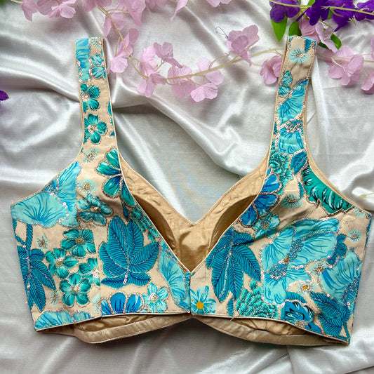 Electric Blue Floral Designer Blouse