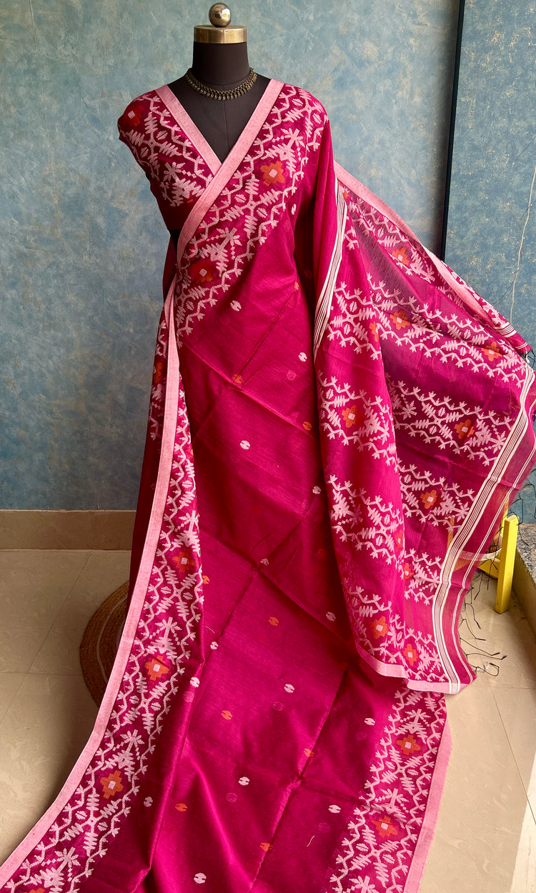 Raspberry Handloom Jamdani Saree