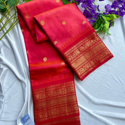 Raspberry Dual Tone Kuttu Border Kanchi Silk Sario