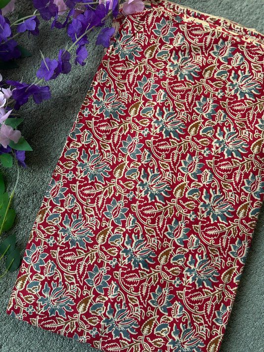 Red Floral Printed Cotton Fabric