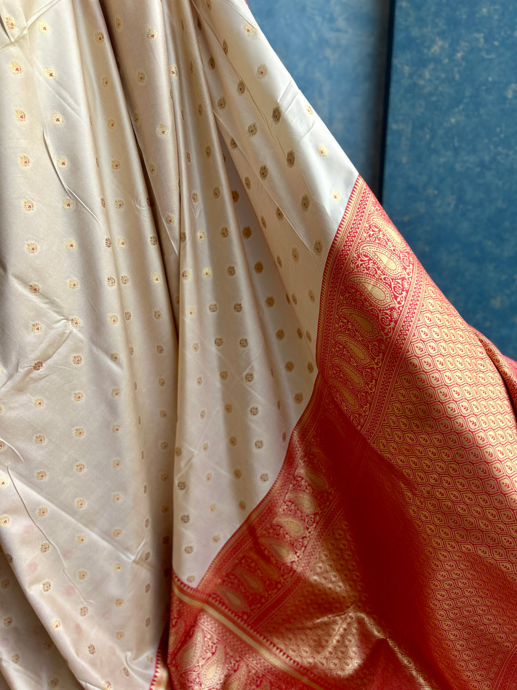 Golden Red Soft Silk Sari