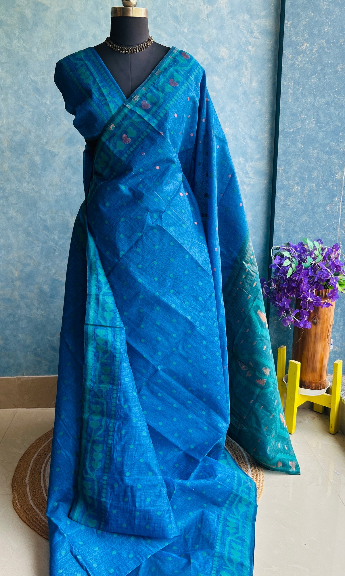Classic Blue-Teal Dhakai Jamdani — view 3