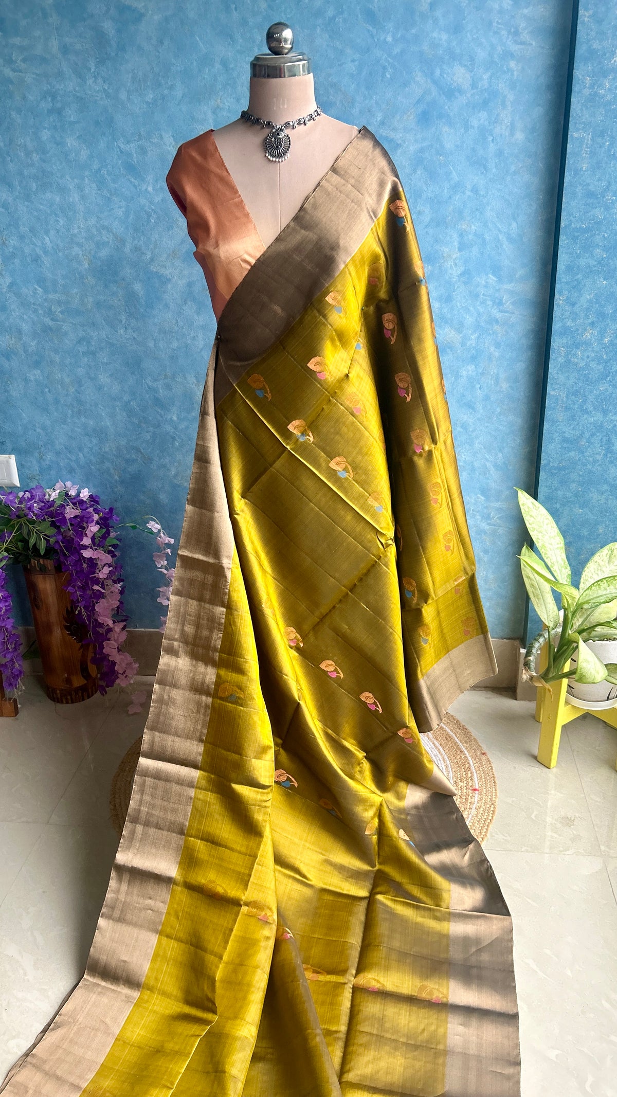 Green Tea Kanchi Silk Sari — view 2