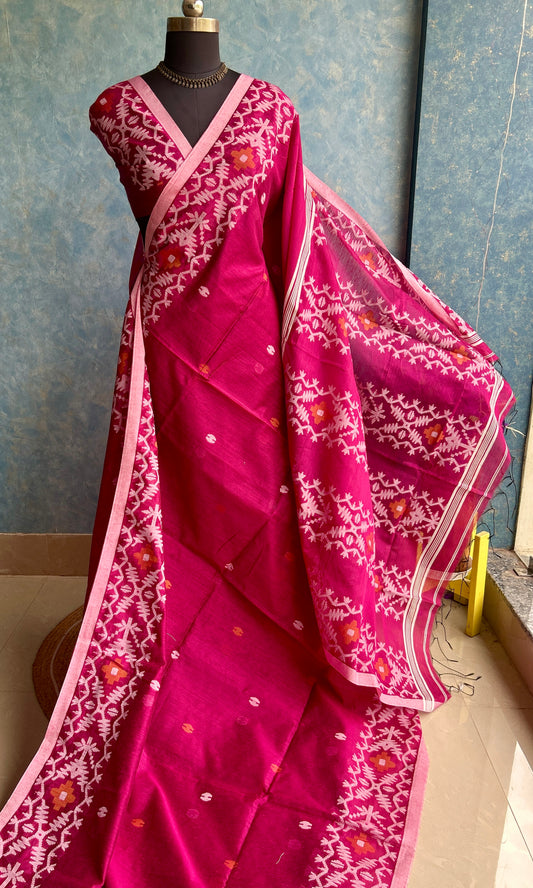 Raspberry Handloom Jamdani Saree
