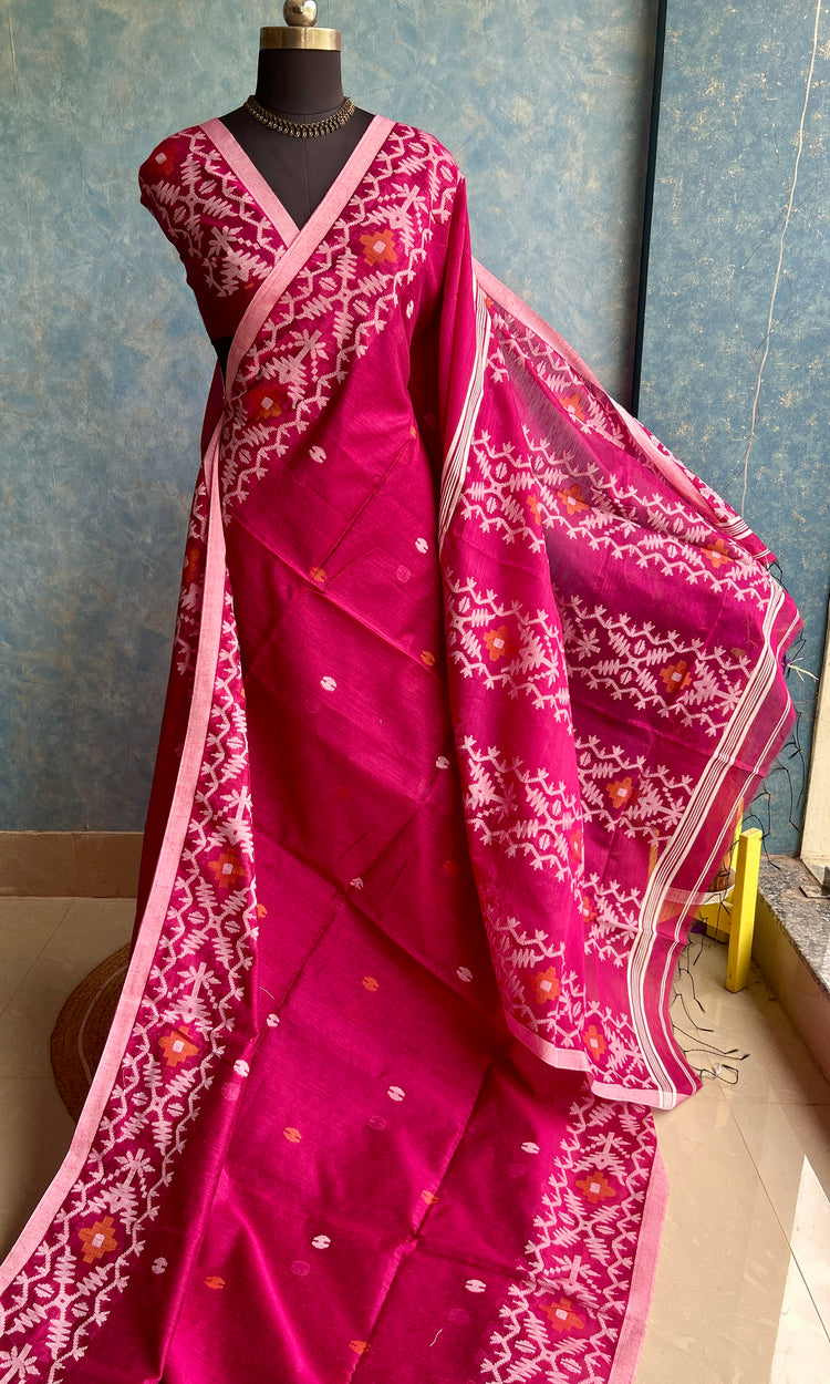 Raspberry Handloom Jamdani Saree