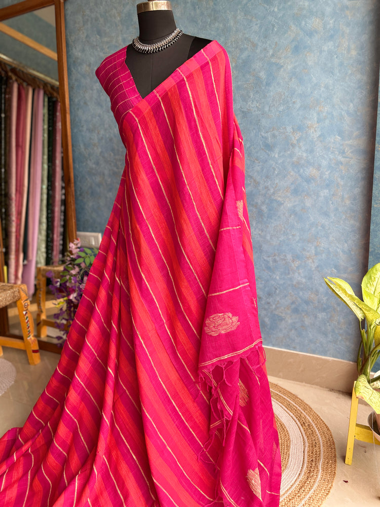 Pink Shades Linen Handloom Saree