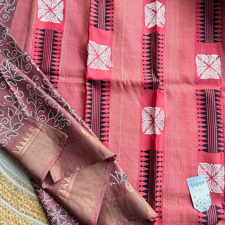 Cinnamon Handblock Bishnupuri Silk Sari