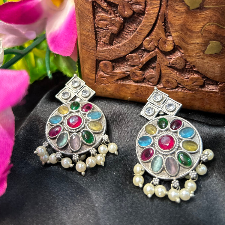Multicolour Silver Oxidised Earrings