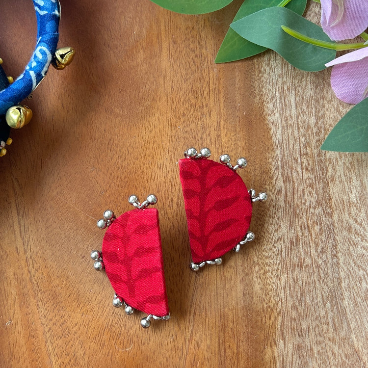 Handcrafted Ajrakh Fabric Chandra Earrings
