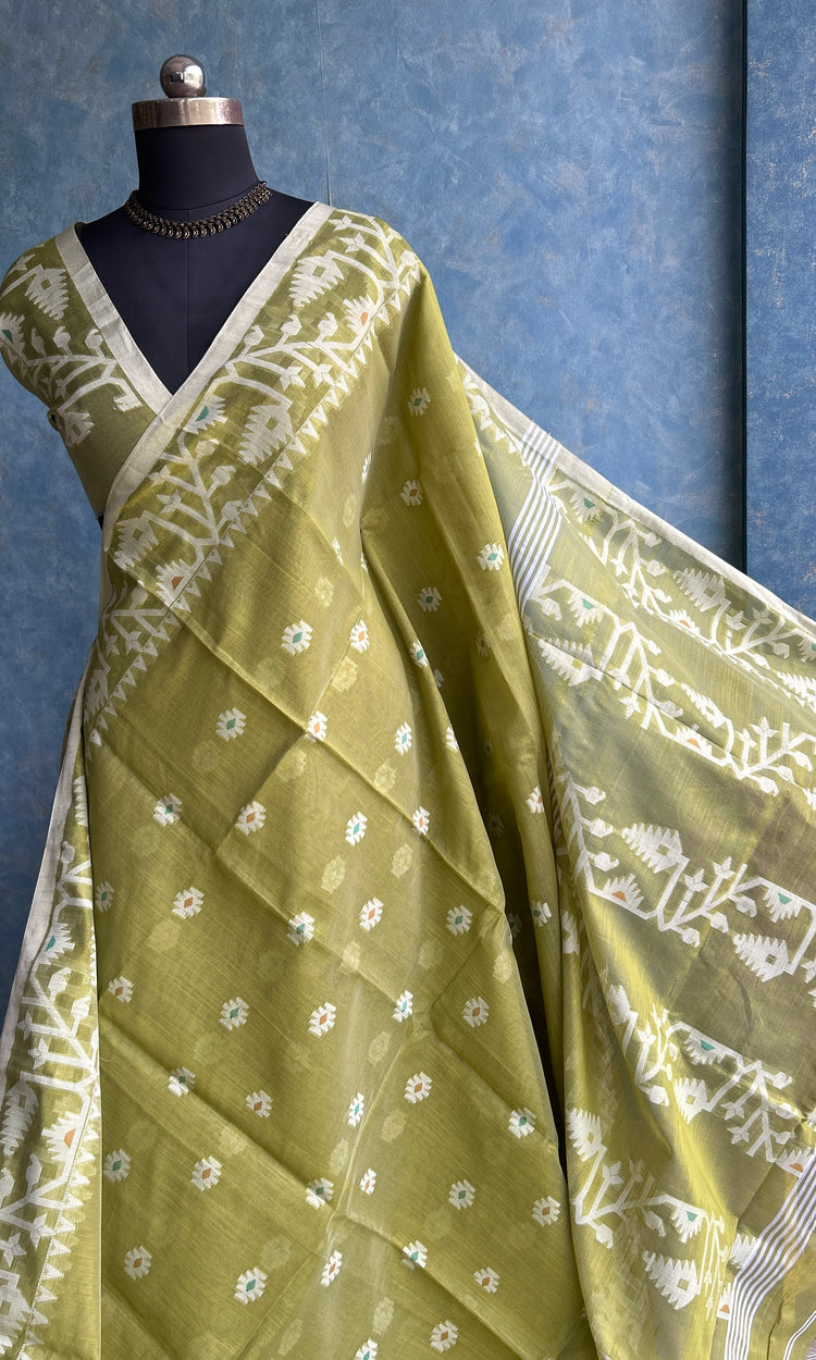 Olive Handloom Jamdani Saree
