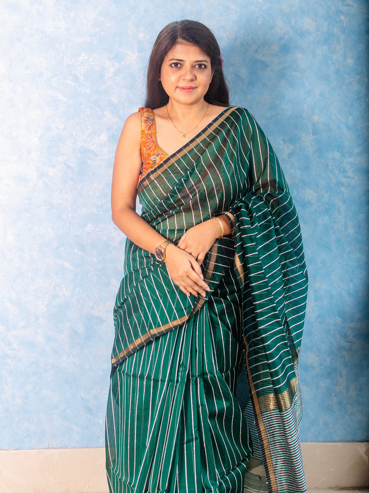 Pine Green Handwoven Maheshwari Sari