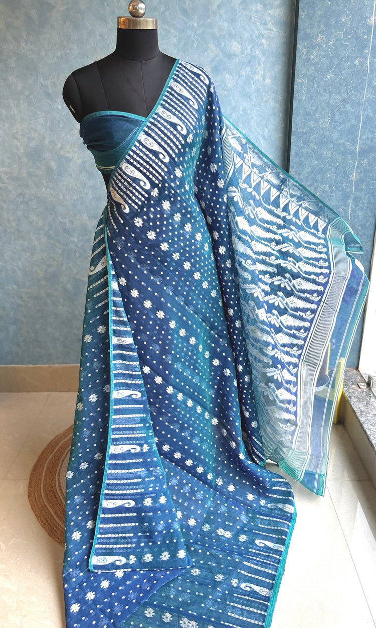 Electric Blue Dhakai Jamdani