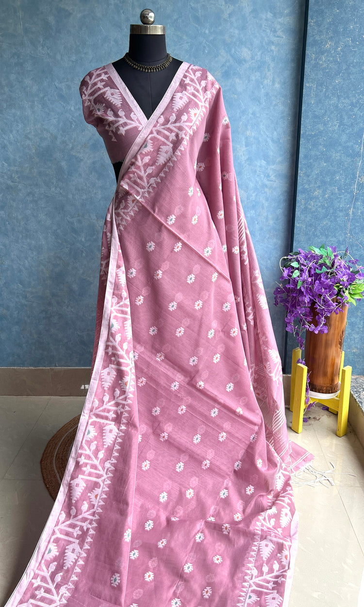 Pastel Rose Handloom Jamdani Saree