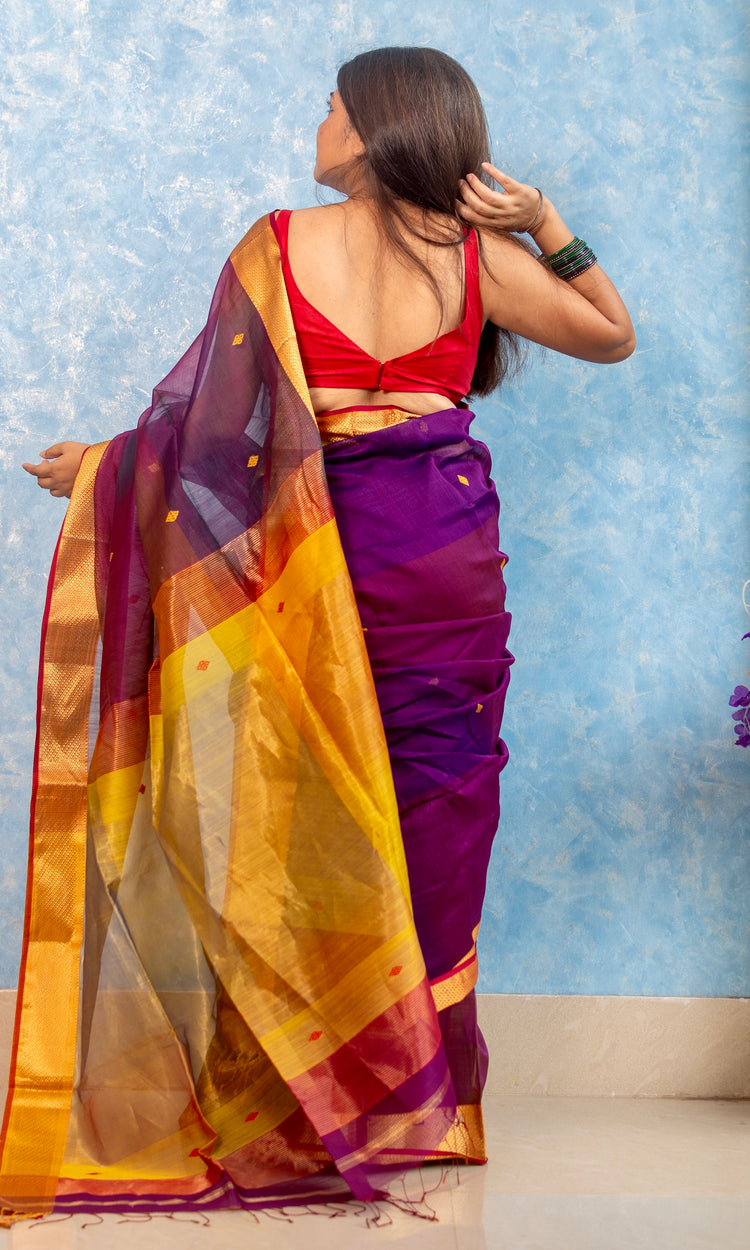 Pure Silk Handwoven Purple Maheshwari Sari
