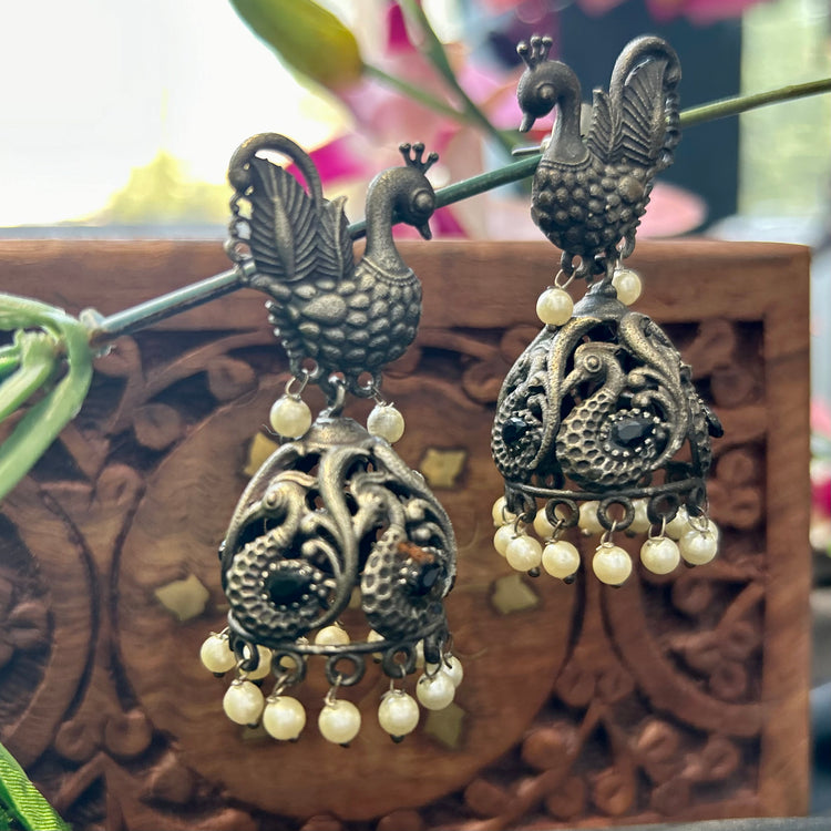 Peacock Silver Oxidised Jhumka