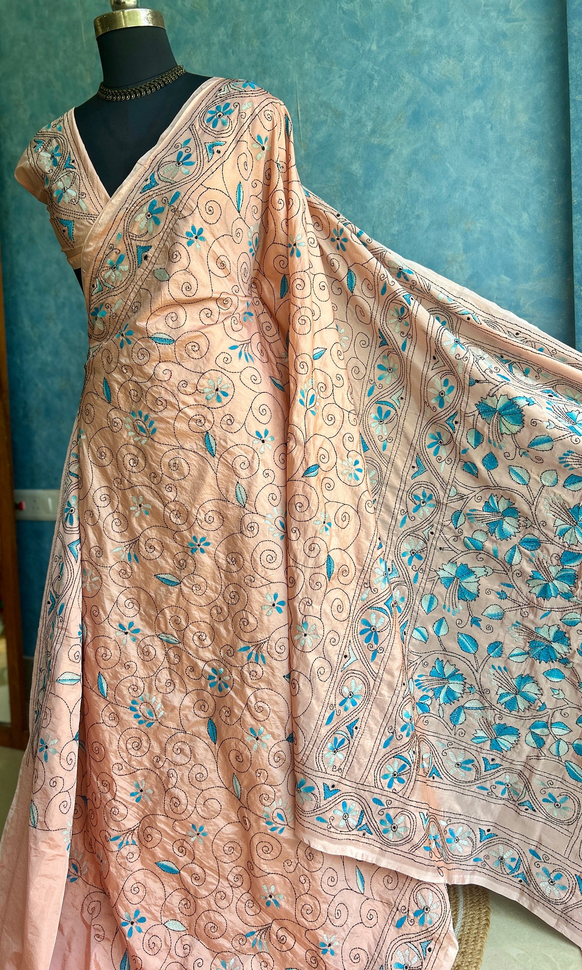 Peach Blush Hand Kantha Saree — view 3