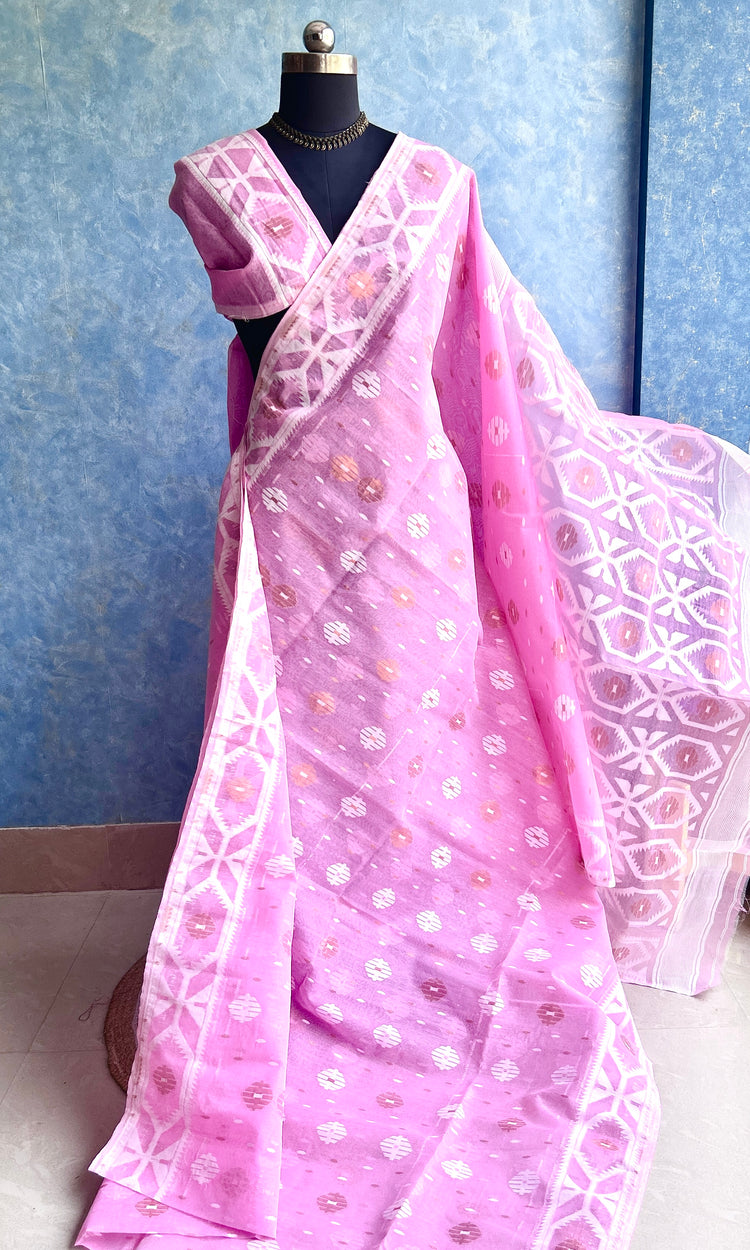 Light Pink & White Soft Dhakai Jamdani
