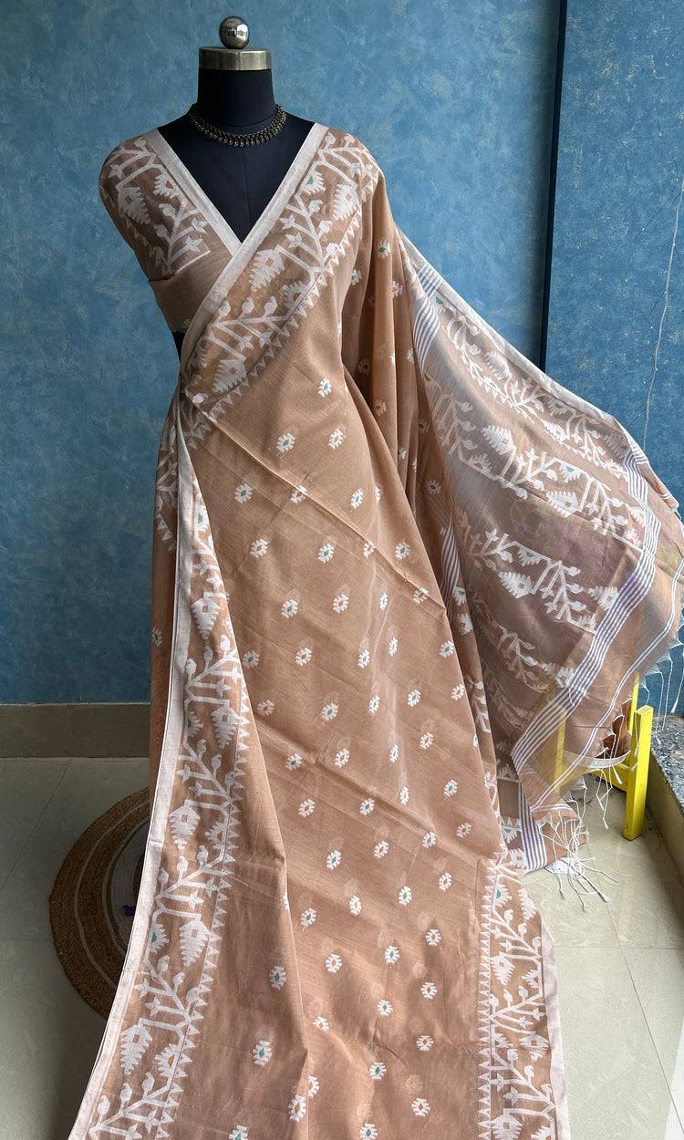 Mocha Beige Handloom Jamdani Saree