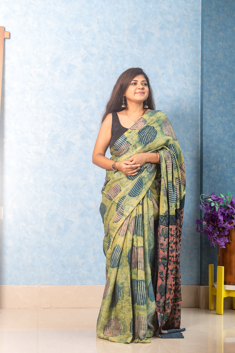Contemporary Abstract Modal Tussar Ajrakh Saree