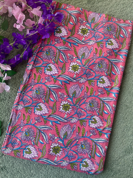 Dark Peach Floral Printed Cotton Fabric
