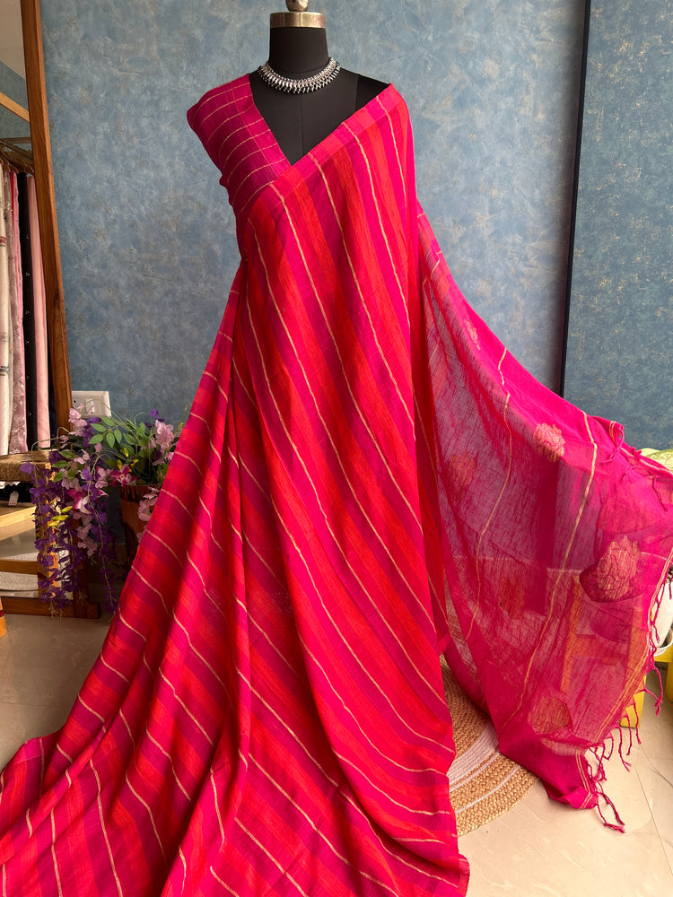 Pink Shades Linen Handloom Saree