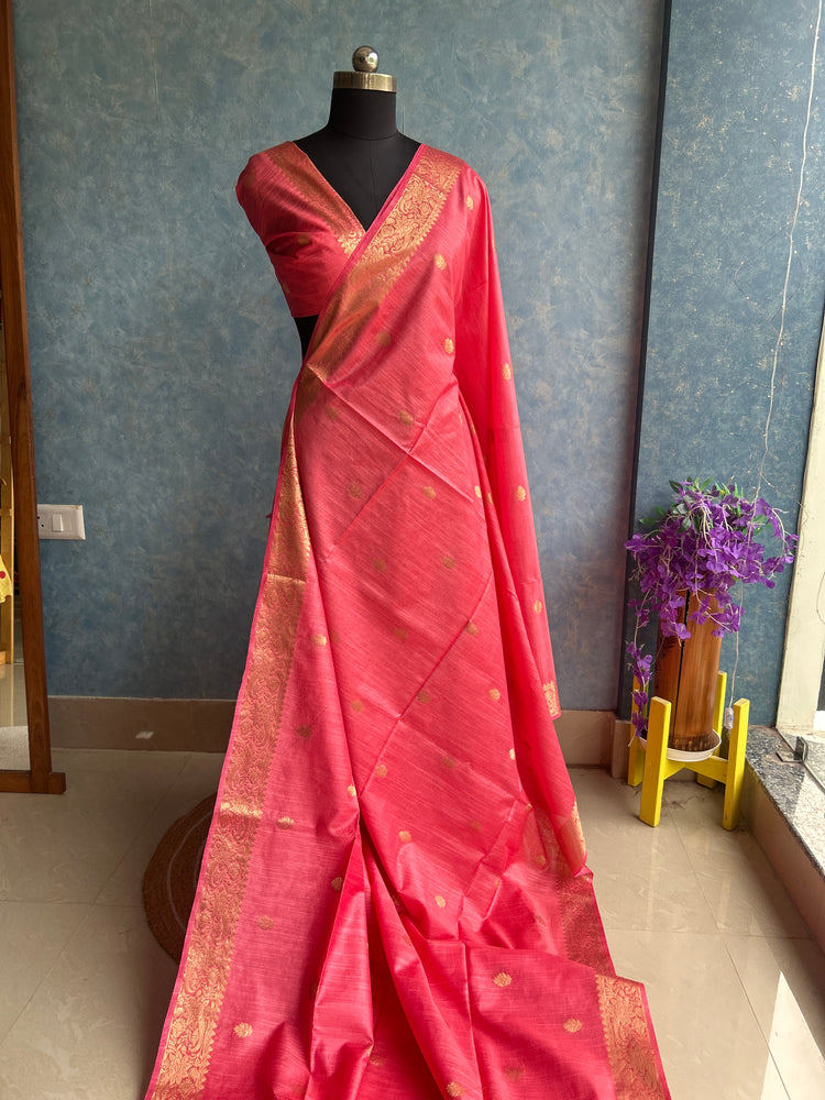 Warm Peach SICO Woven Sari