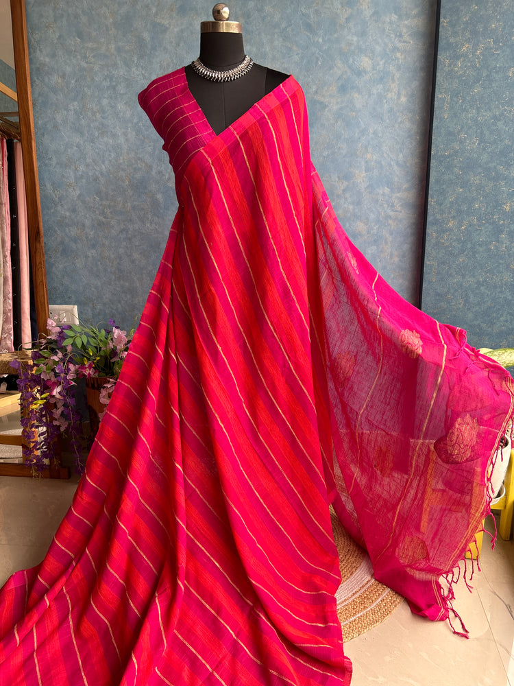 Pink Shades Linen Handloom Saree