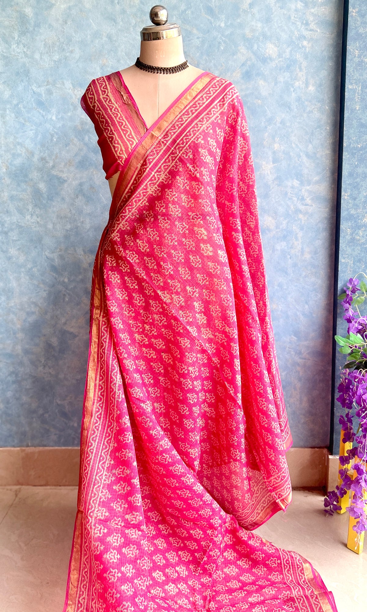 Pink HandBlock Printed Kota Sari — view 3