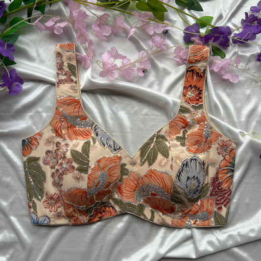 Cream-Floral Designer Blouse