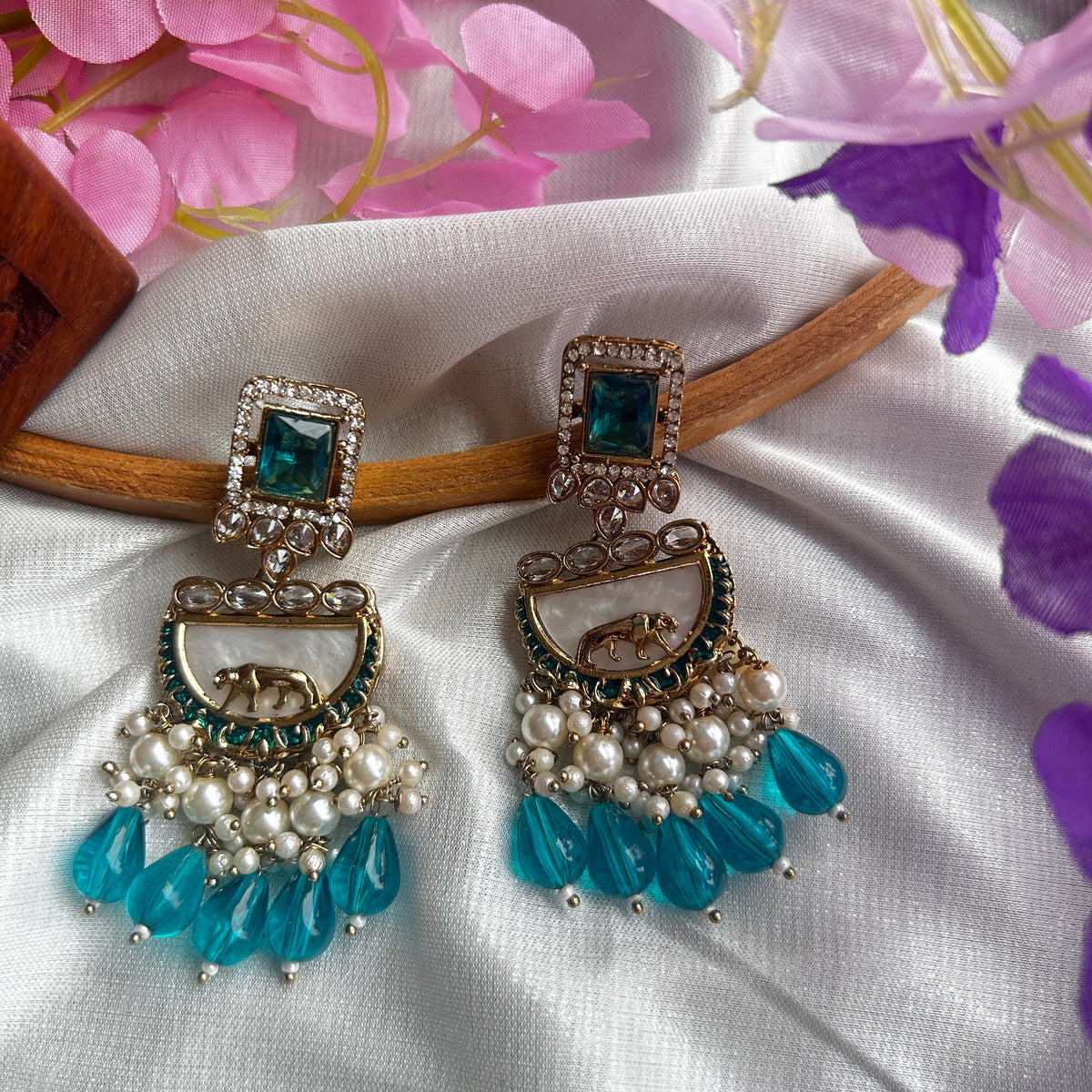 Ulfat - Gold Plated Blue Earrings — view 2