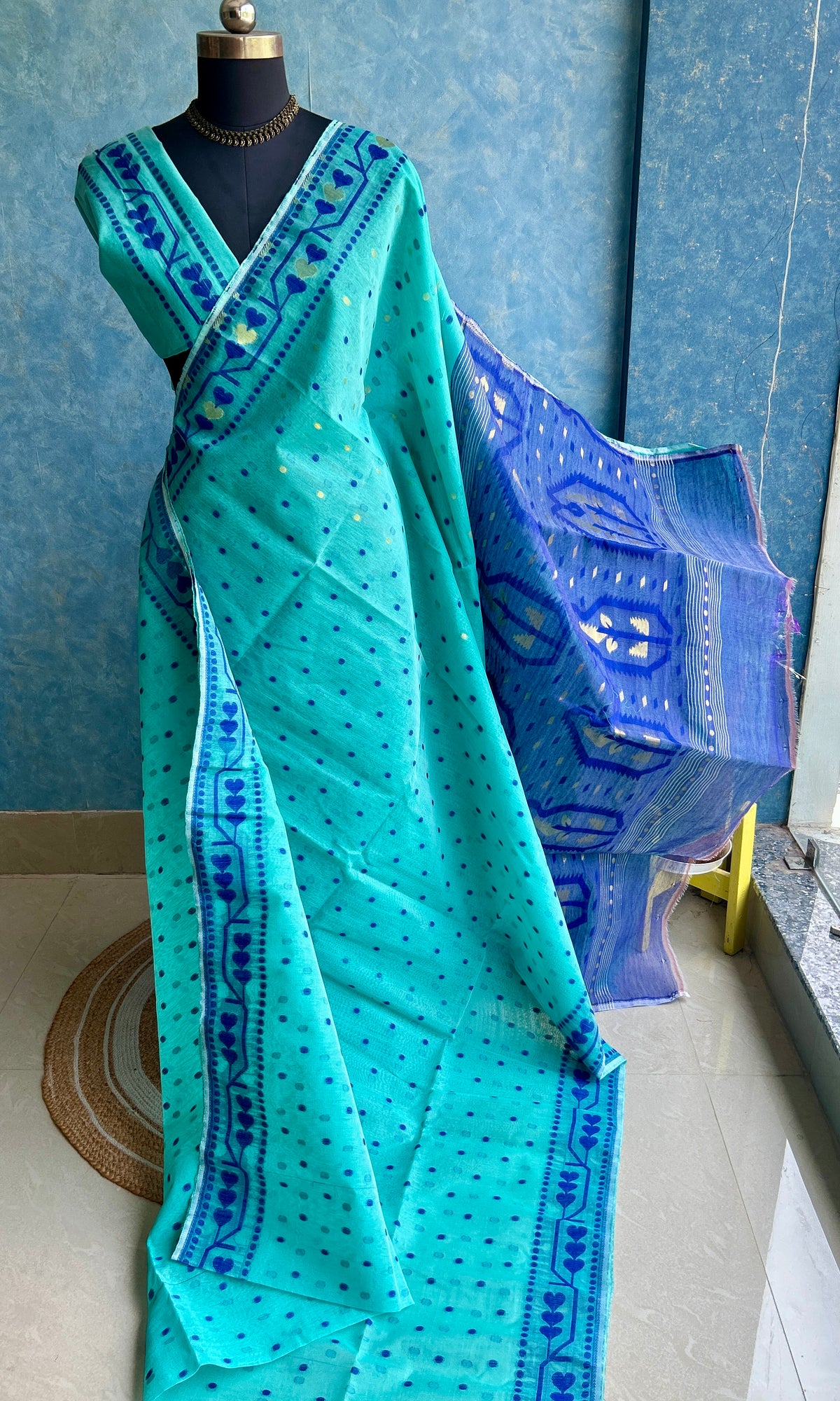 Deep Aqua - Royal Blue Bengal Jamdani — view 2
