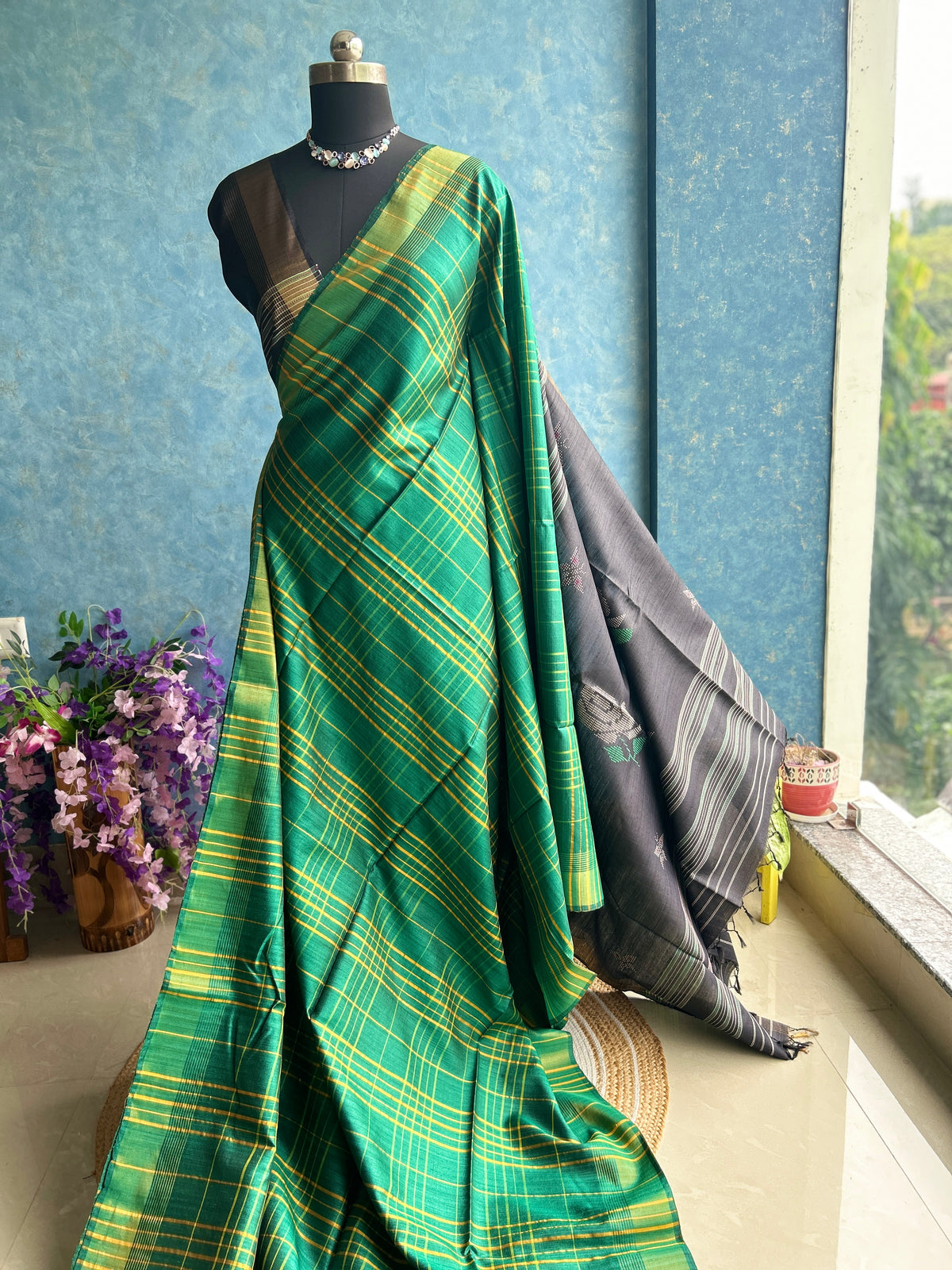Castleton Green Kalakshetra on Pure Gachi Tusser Silk — view 3
