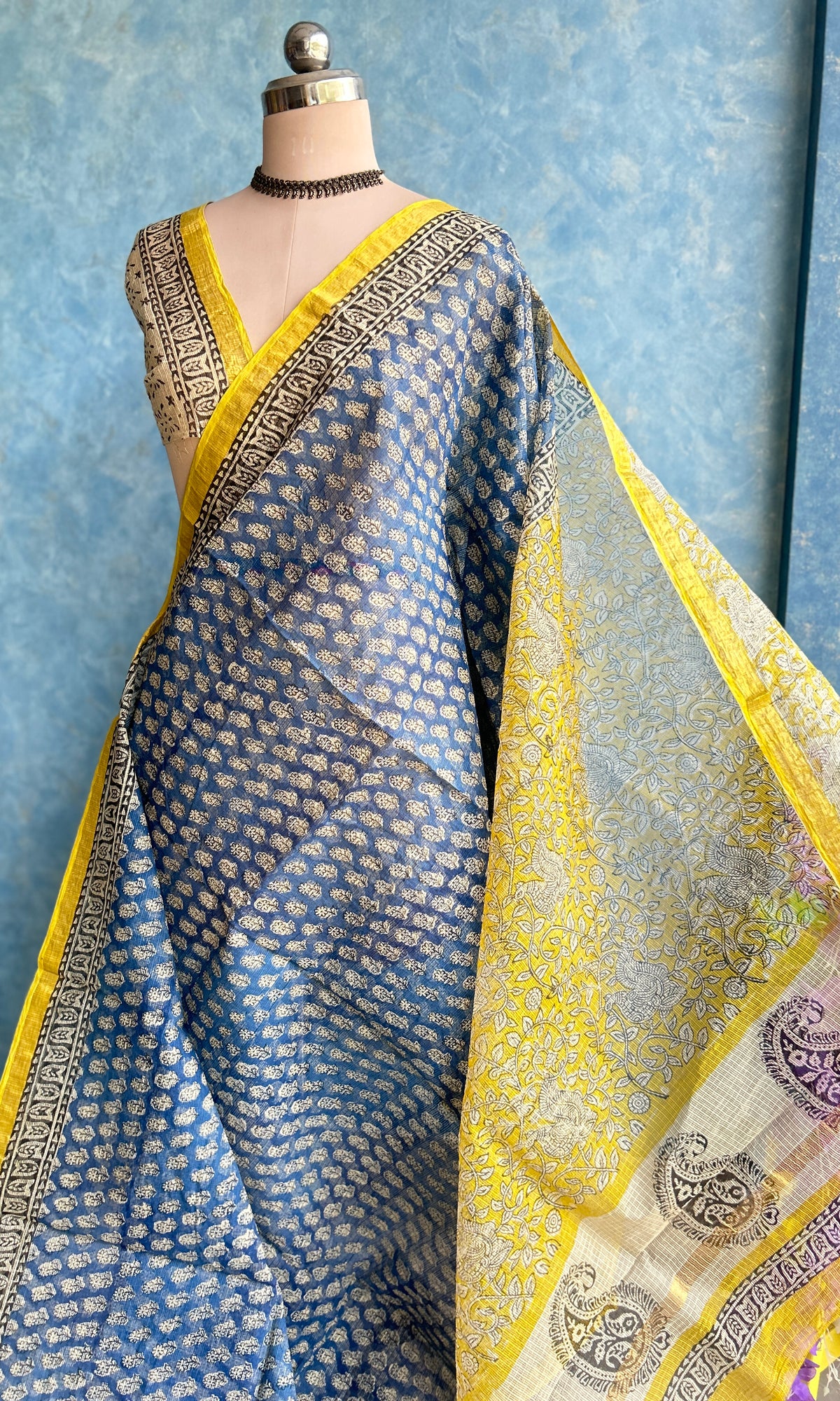 Blue HandBlock Printed Kota Sari — view 3
