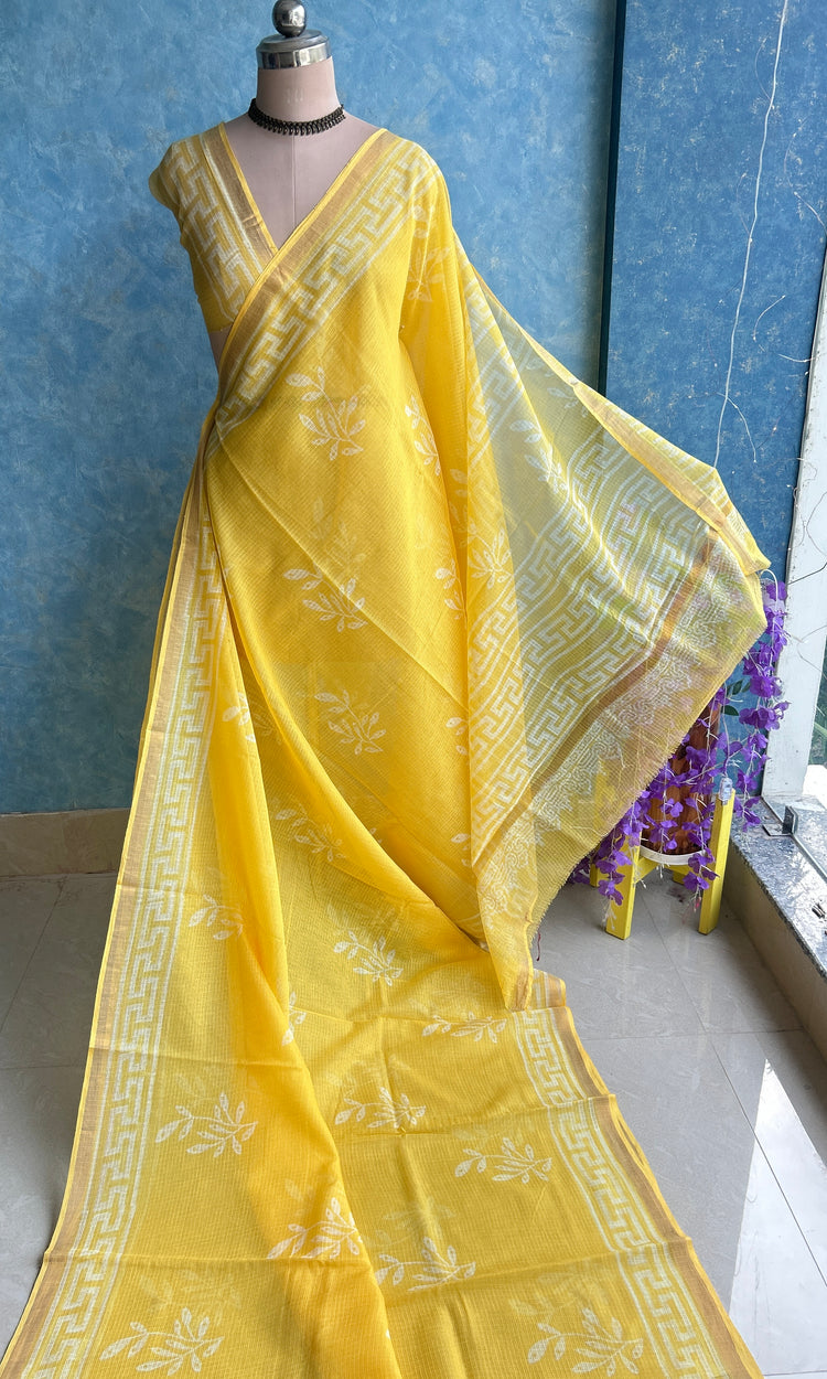 Yellow HandBlock Printed Kota Sari