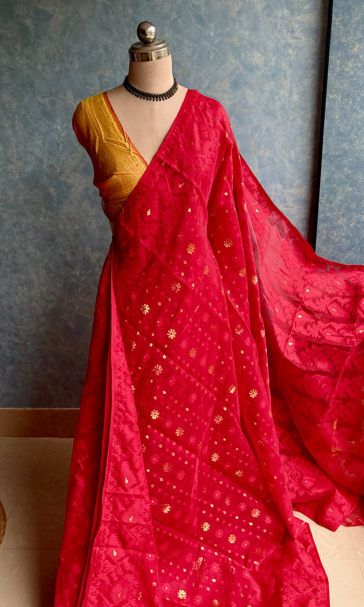 Red Soft Dhakai Jamdani