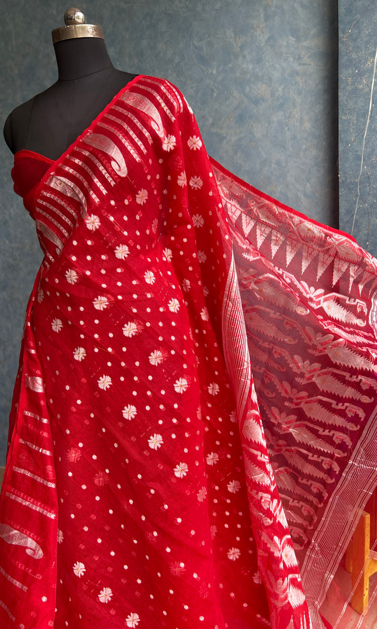 Red Soft Dhakai Jamdani