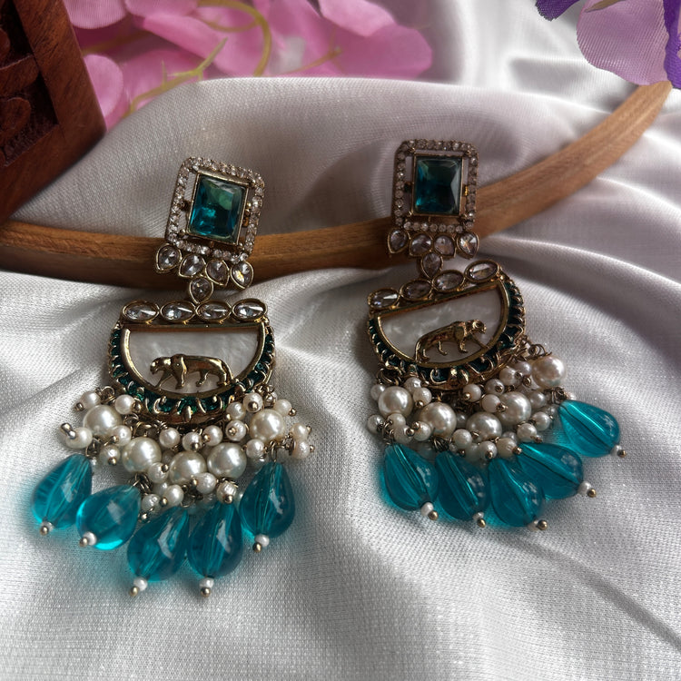 Ulfat - Gold Plated Blue Earrings