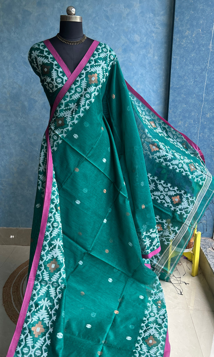Deep Teal Handloom Jamdani Saree